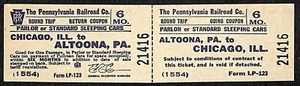 Pennsylvania Railroad SAMPLE Round Trip Ticket Chicago to Altoona, PA #21416 - Picture 1 of 2