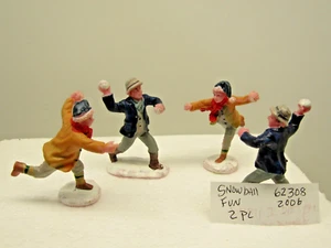 Rare Retired LEMAX 2 sets "SNOWBALL FUN" #62308 Village Figurine 4 pieces 2006 - Picture 1 of 6