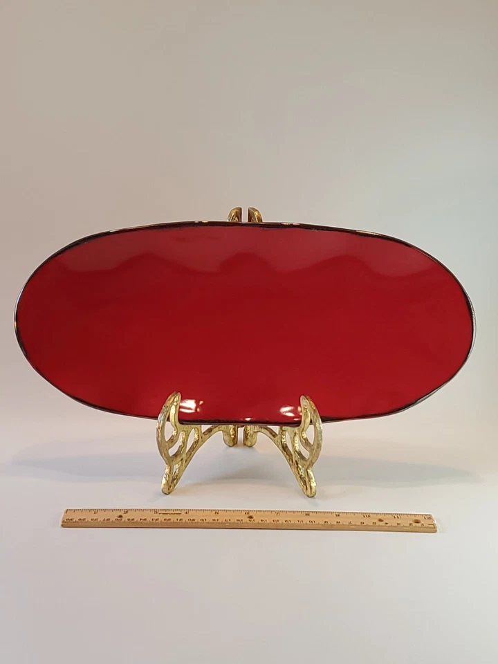 Southern Living at Home Portugal 16"×7" Ruffled Platter Cinnibar Brown Trim EUC  - Image 1 of 4