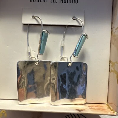 Robert Lee Morris  “RLM SOHO"  Signed Earrings, Silver Tone, Turquoise, NIB - Image 1 of 4