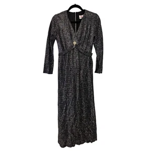 Vintage 1970s/1980s Sandy Lane black and silver disco maxi dress - Picture 1 of 8