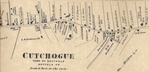 Cutchogue Peconic NY 1873 Karte mit Unternehmen und Hausbesitzern Namen abgebildet - Bild 1 von 2