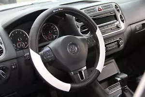 Black White Slip On Style Steering Wheel Cover Perfect Fit Long Lasting - Bild 1 von 6