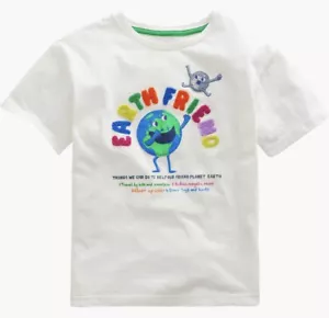 NWT Mini Boden Earth Friend Appliqué Shirt Earth Day White Size 6-7 6 7  - Picture 1 of 4