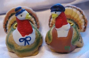  TURKEY CANDLE STICK HOLDERS RUSS BERRIE & CO. 2" TALL 2231 SET OF TWO. - Picture 1 of 7