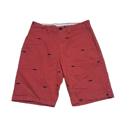 Old Navy Shorts Mens Size 28 Ultimate Slim 10"  Red Shark Print Chino Flat Front - Image 1 of 4