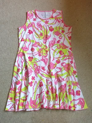 Vestido Mujer-ANA CLARE-blanco/rosa flamenco/floral algodón tejido resort vacaciones-L Foto 1 de 4