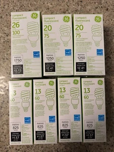 NEW GE Light Bulb Compact Fluorescent Mini Spiral Lot of 7 NEW! ASSORTED! - Picture 1 of 1