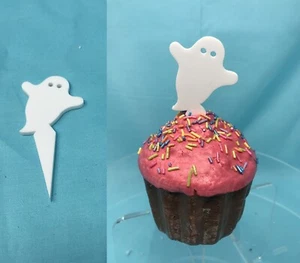 Choice of 16 Colors of Ghost #1 (Slanted) Cupcake / Party Picks - Picture 1 of 2