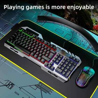 Gaming Keyboard/ Mouse RGB LED  Metal frame Wired Rainbow Backlit forDesktop - Image 1 of 4
