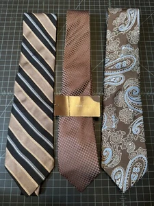 3 Vintage Neckties Geometric & Paisley Patterns Brown, Black, Gray, Blue Accents - Picture 1 of 15