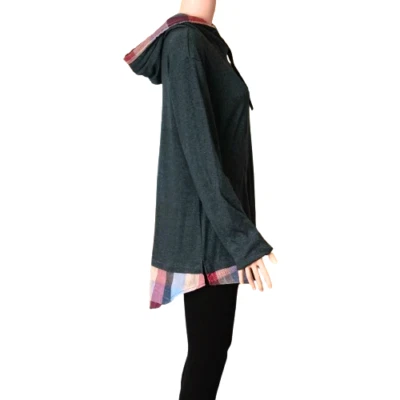 Женская серая клетчатая толстовка с капюшоном Топ XL с длинным рукавом клетчатая отделка пуловер эластичная - Изображение 1 из 4