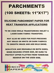 SILICONE PARCHMENT PAPER FOR HEAT TRANSFER APPLICATIONS (11"x17") 100 SHEETS/PK - Picture 1 of 2