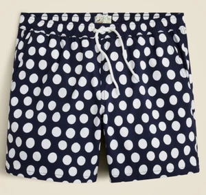 J.Crew 6'' Stretch Swim Trunk Polka Dot w/ ECONYL Swimsuit - S Small - NAVY BLUE - Picture 1 of 2