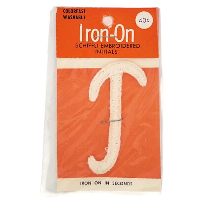 Vintage Letter T Schiffli Embroidered Initials Iron On Patch - Image 1 of 4