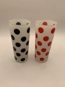 2 Anchor Hocking Frosted Polka Dot Drinking Glasses Tumblers Red & Black 16 oz - Picture 1 of 12