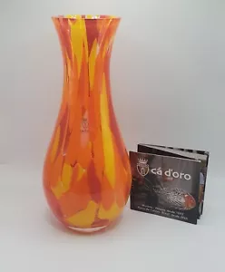Jarrón de vidrio Cá d'Oro naranja/amarillo confeti soplado a mano estilo Murano vidrio artístico - Imagen 1 de 9