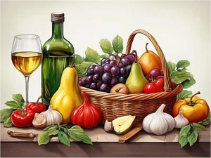 Tile Mural Fruit Basket Wine Still Life Kitchen Wall Backsplash Marble Ceramic - Picture 1 of 16