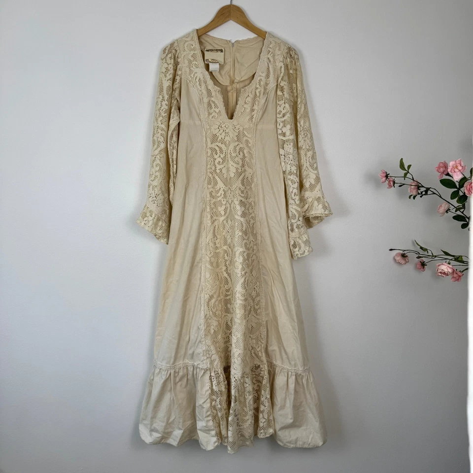 VTG! 70s Gunne Sax Jessica Prairie Wedding Lace Trim Maxi Dress Ruffle 9 Boho - Image 1 of 4