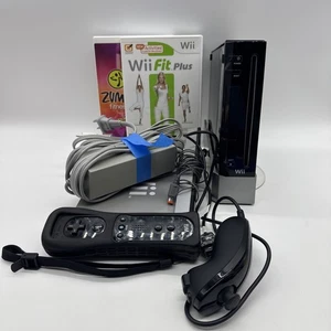 Nintendo Wii RVL-001 Schwarz Konsole Bundle mit 2 Spielen & Anleitungen getestet & funktioniert - Bild 1 von 14