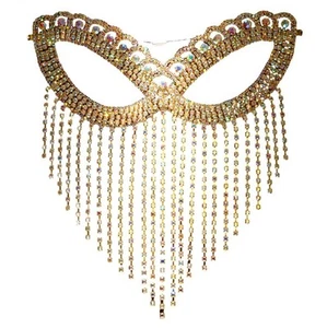 Belly Dance Rhinestone Long Tassel Face Veil Face Mask Women Masquerade Harness - Picture 1 of 9