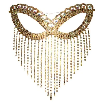 Belly Dance Rhinestone Long Tassel Face Veil Face Mask Women Masquerade Harness - Image 1 of 4
