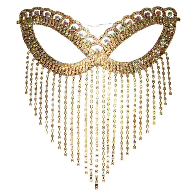 Belly Dance Rhinestone Long Tassel Face Veil Face Mask Women Masquerade Harness - Image 1 of 4