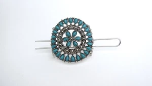 Turquoise blue and silver metal tribal hair slide clip barrette - Picture 1 of 5