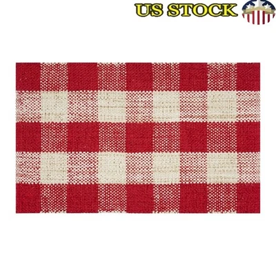 Alfombra tejida a cuadros roja tejida a mano entrada interior cocina decoración de temporada nueva Foto 1 de 4