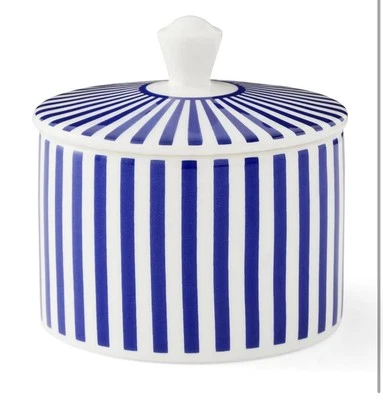 Spode Steccato Covered Sugar / Salt Bowl Blue and White Stripes NEW IN BOX - Image 1 of 3