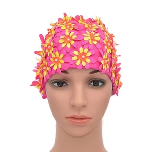 Swim Cap Floral Petal Retro Style Bathing Caps for Women Rose Pink - Picture 1 of 3