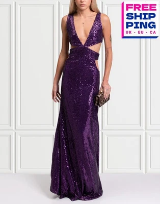 RRP €550 RETROFETE Tulle Gown Size S Sequins Cut-Out Sleeveless Plunge Neck - Image 1 of 4