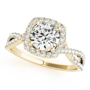 14K Yellow Gold Lab Grown IGI Round Diamond Double Halo Engagement Ring 1.50ctw - Picture 1 of 4