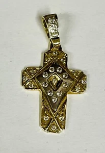 14k Stunning Yellow & White Gold Diamond Cross 5.38g Pendant Vintage Hallmarked - Picture 1 of 9