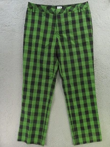Adidas Pants Mens 35x32 Green Black Check Flat Front Performance Golf - Picture 1 of 9