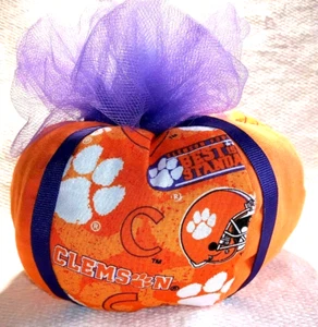 Fall Thanksgiving Halloween Decorative Plush Clemson Pumpkin Handmade 7" x 8" - Picture 1 of 8