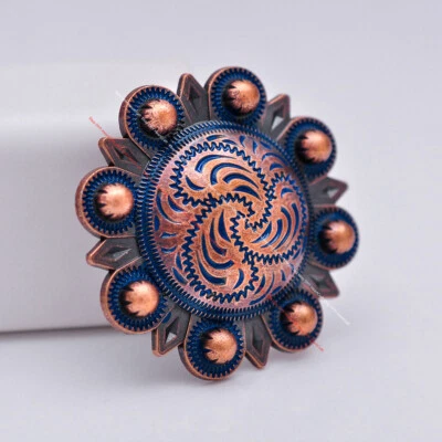 10X Antique Copper Western Berry Floral Horse Saddle Tack Leathercraft Concho - Image 1 of 4