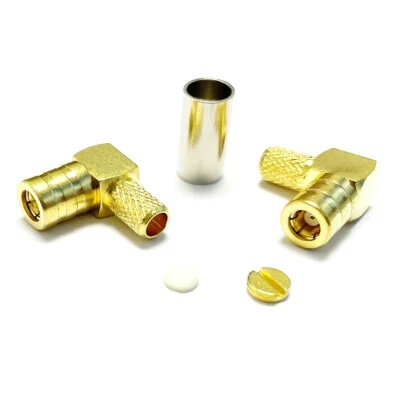 2X SMB Female RF Connector Crimp for RG58 RG142 Cable right angle Goldplated NEW - Image 1 of 4