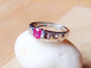 Natural Ruby Solitaire Band Ring Rhodium plated 925 Sterling Silver Size Q - Picture 1 of 5