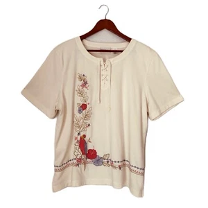 Alfred Dunner Top Damen XL elfenbein Stickerei Applikation Perlen Pullover Cottagecore - Bild 1 von 11