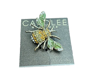 NOS Vintage Carolee Bumble Bee Rhinestone Green Yellow Brooch Pin - Picture 1 of 7