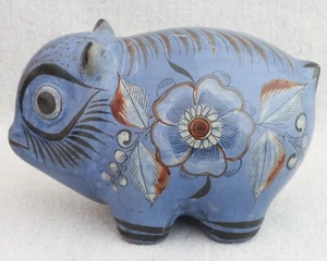 Vintage Jorge Wilmot Blue Tonala Pottery Pig Piglet Figurine Sculpture 5½” - Picture 1 of 7