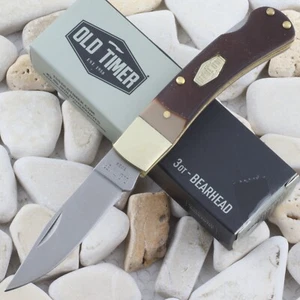 Schrade Old Timer Bearhead Lockback Pocket Knife 3OT Brown Sawcut Delrin Handles - Picture 1 of 7
