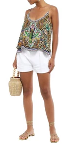 Talla Lg NUEVO CON ETIQUETAS CAMILLA Blusa Cami LIBRO DE LA SELVA Cuentas Seda Top Marrón Leopardo Cuentas - Imagen 1 de 11