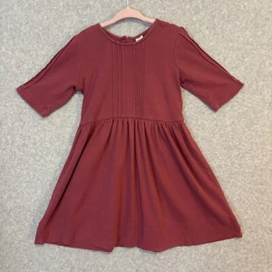 Kate Quinn Kids Girls 5 Maroon 3/4 Sleeve A-Line Dress Button Up Organic Cotton - Picture 1 of 9