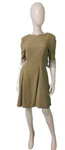 E L I High Casual Olive Green Fit/Flare w/Lace Trim Draw String in Back Dress-S - Picture 1 of 2