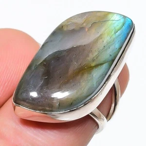 Third Eye Chakra Natural Labradorite Cluster Wife Ring Jewelry 925 Solid Silver - Picture 1 of 8