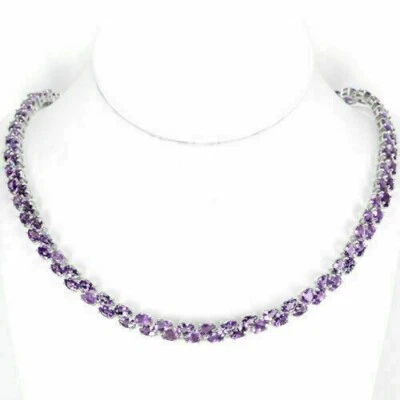 Silver Necklace Purple Amethyst Genuine Natural Gems Solid Sterling 18 Inch - Image 1 of 4