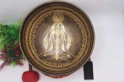 🌟12-Inch Handcrafted Singing Bowl - Meditating Yogi with Vajra and Mantras 🌟 - Image 1 of 4
