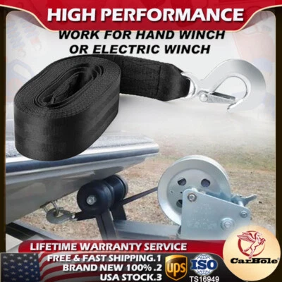 Durable Boat Trailer Winch Tow Loop strap replace  2" x 20' With Safety Hook - Image 1 of 4